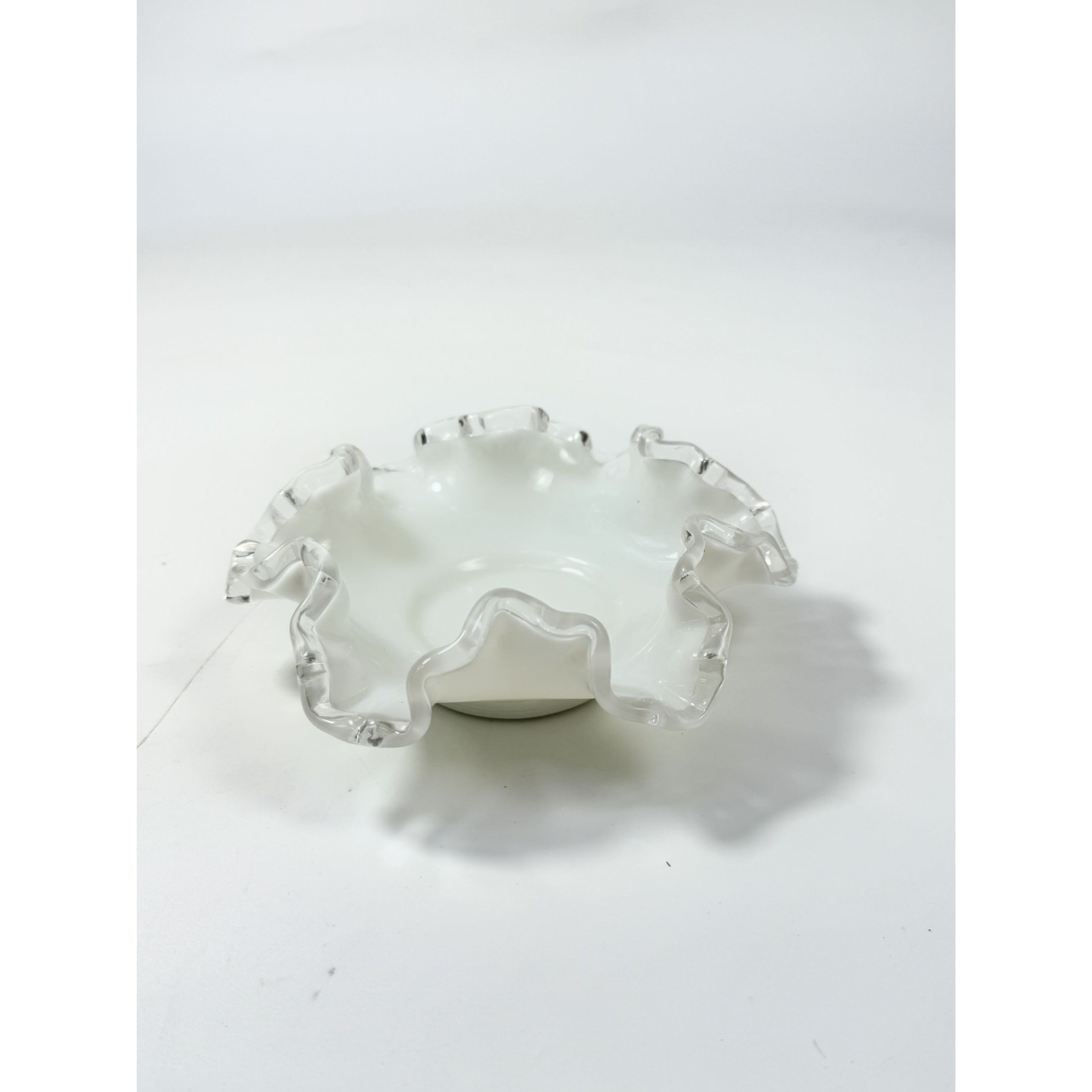 Crimped Ruffled Edge Bon Bon Dish Bowl White Milk Grass Edge Fenton Silver Crest Collectible Glassware Home Decor Decorative Accents