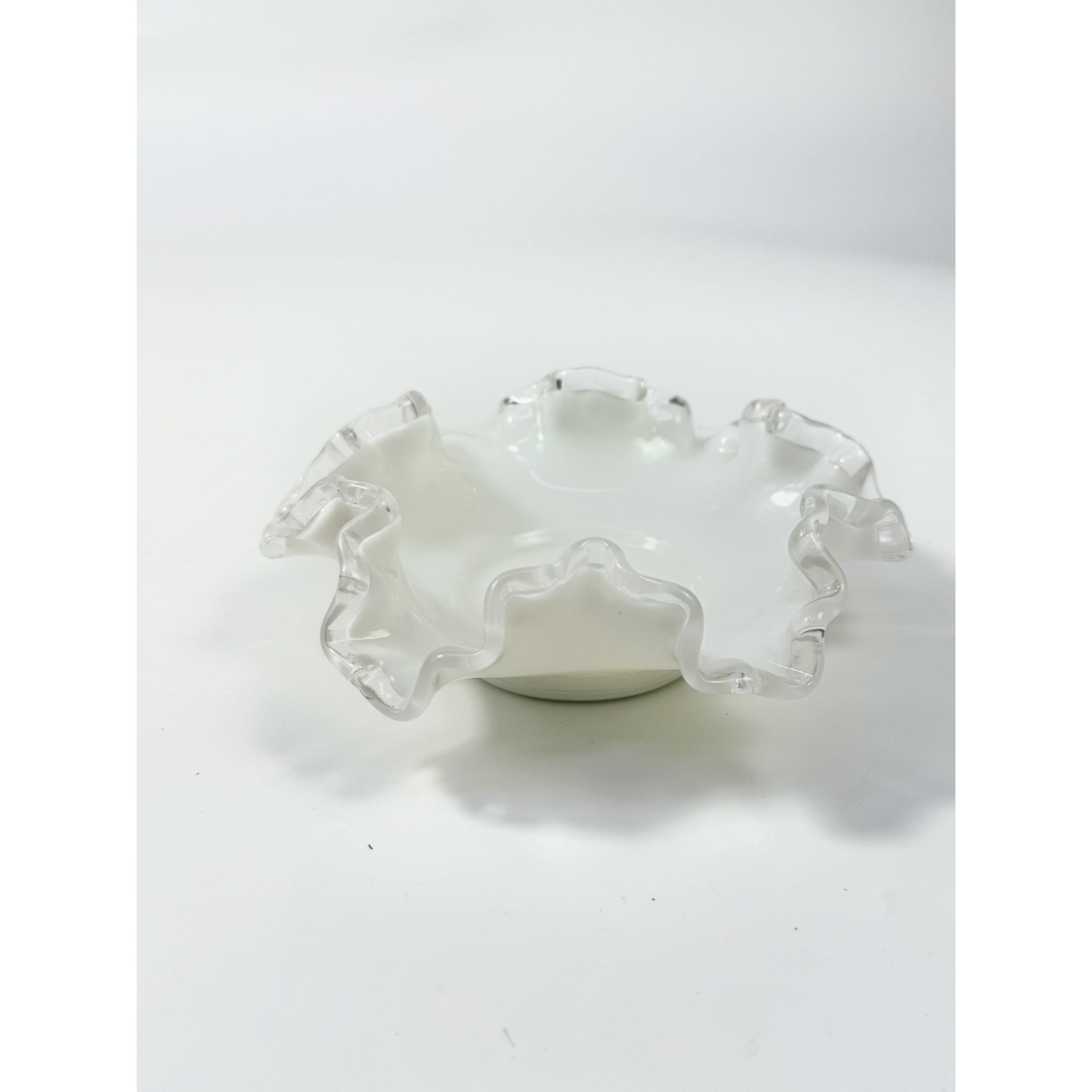 Crimped Ruffled Edge Bon Bon Dish Bowl White Milk Grass Edge Fenton Silver Crest Collectible Glassware Home Decor Decorative Accents