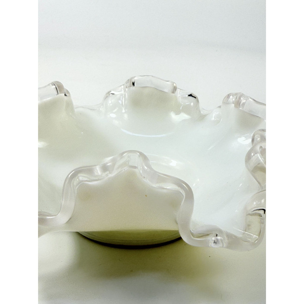 Crimped Ruffled Edge Bon Bon Dish Bowl White Milk Grass Edge Fenton Silver Crest Collectible Glassware Home Decor Decorative Accents