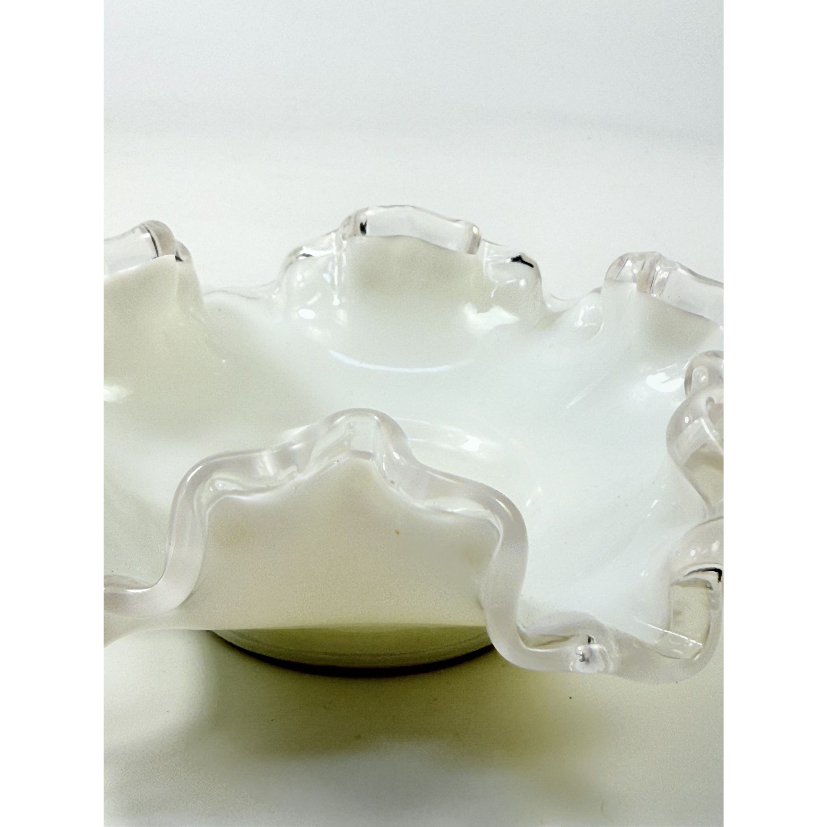 Crimped Ruffled Edge Bon Bon Dish Bowl White Milk Grass Edge Fenton Silver Crest Collectible Glassware Home Decor Decorative Accents
