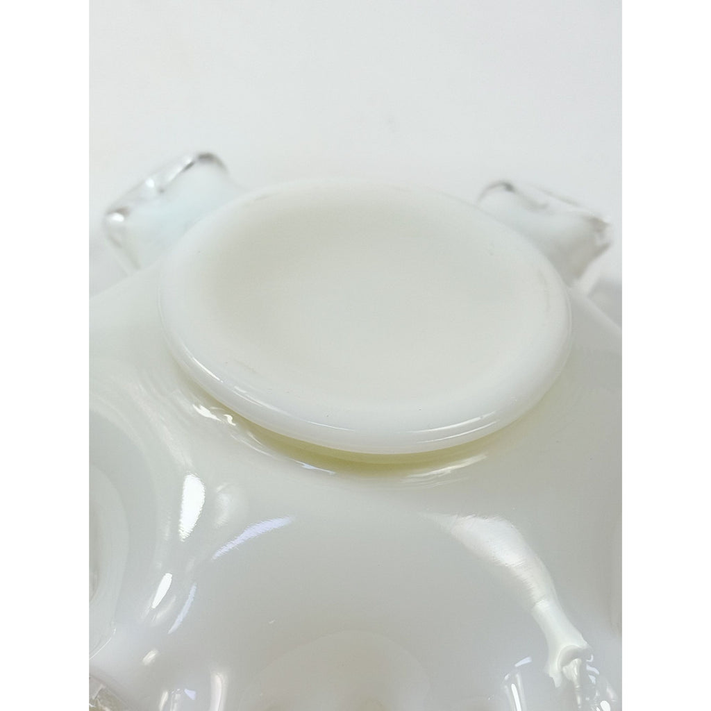 Crimped Ruffled Edge Bon Bon Dish Bowl White Milk Grass Edge Fenton Silver Crest Collectible Glassware Home Decor Decorative Accents