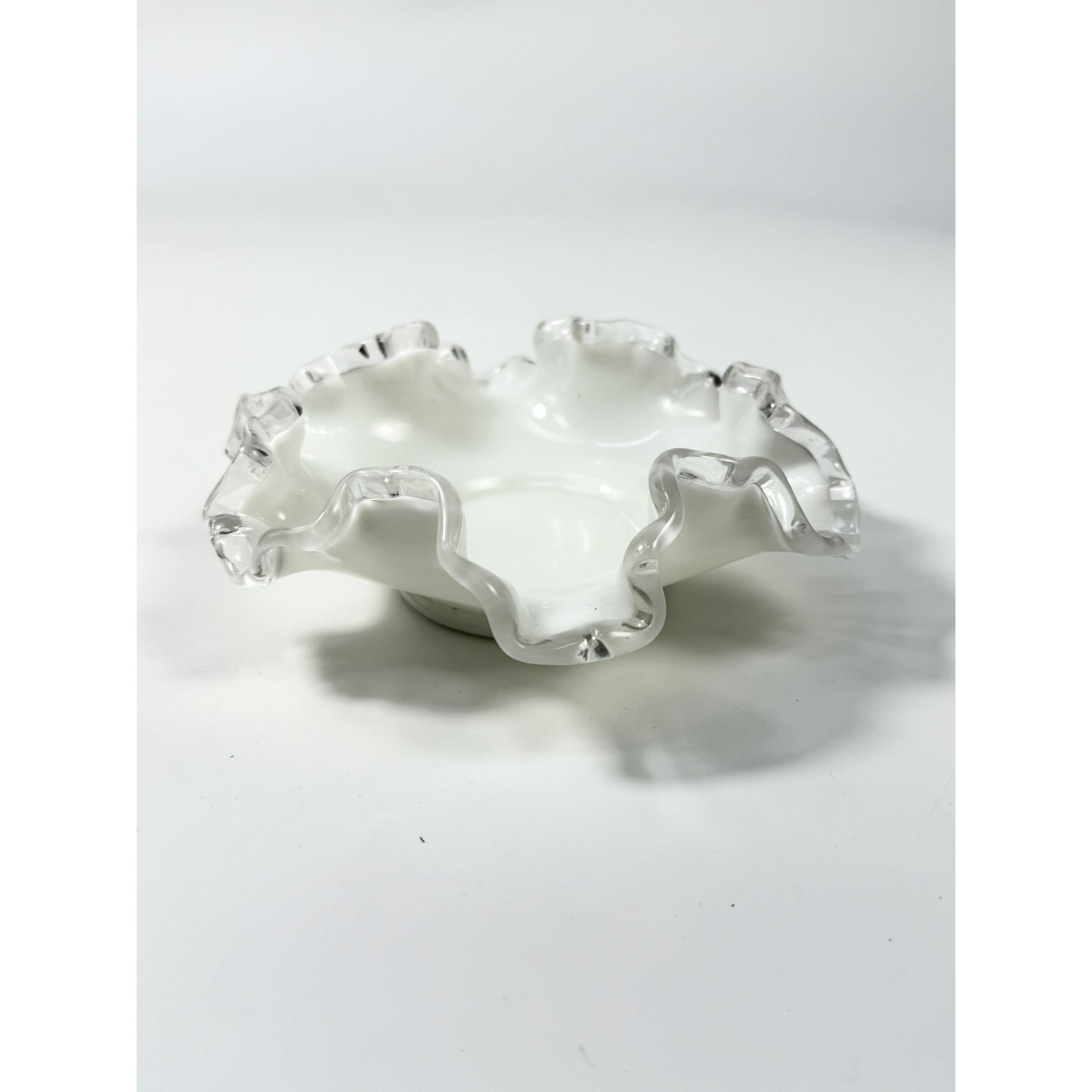 Crimped Ruffled Edge Bon Bon Dish Bowl White Milk Grass Edge Fenton Silver Crest Collectible Glassware Home Decor Decorative Accents