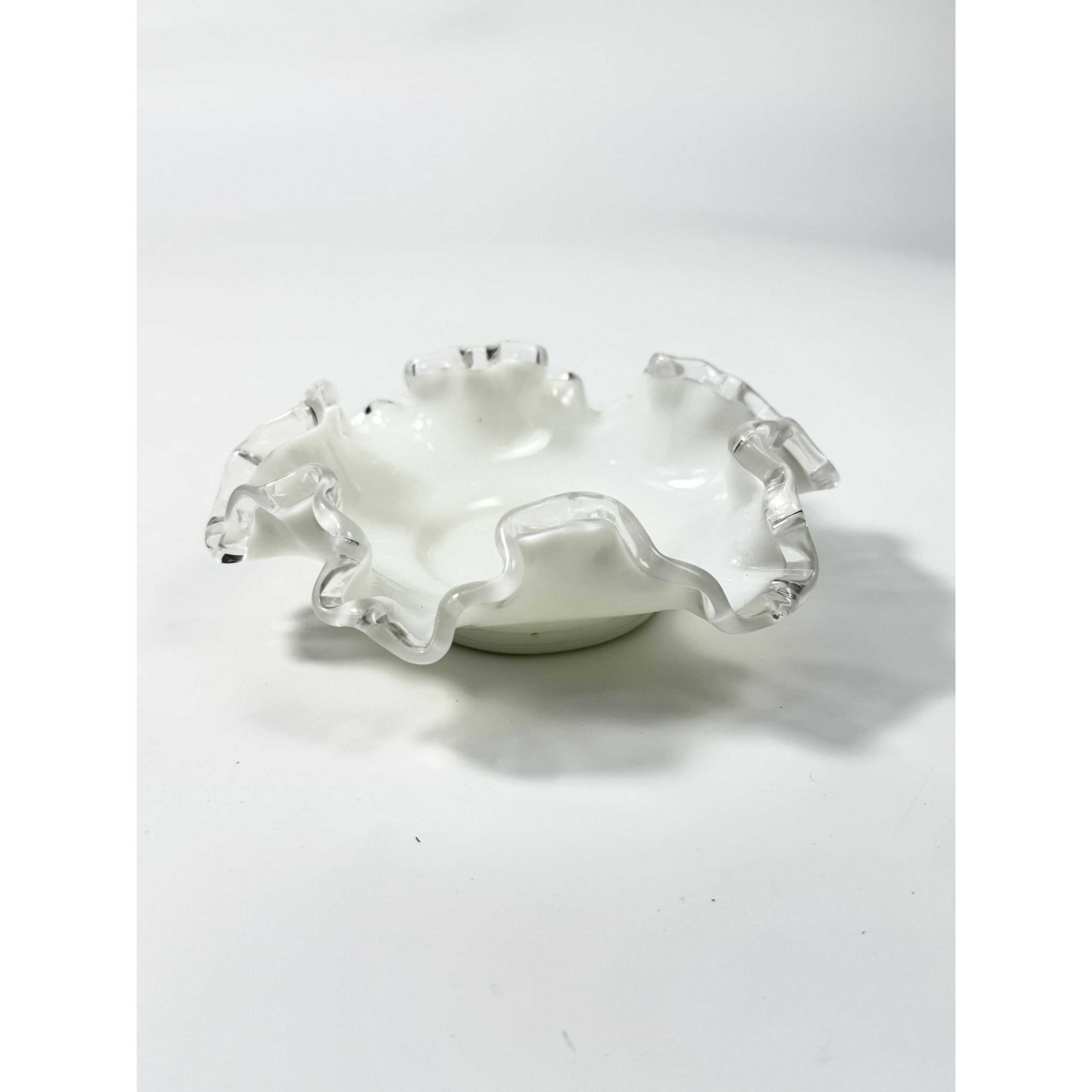Crimped Ruffled Edge Bon Bon Dish Bowl White Milk Grass Edge Fenton Silver Crest Collectible Glassware Home Decor Decorative Accents