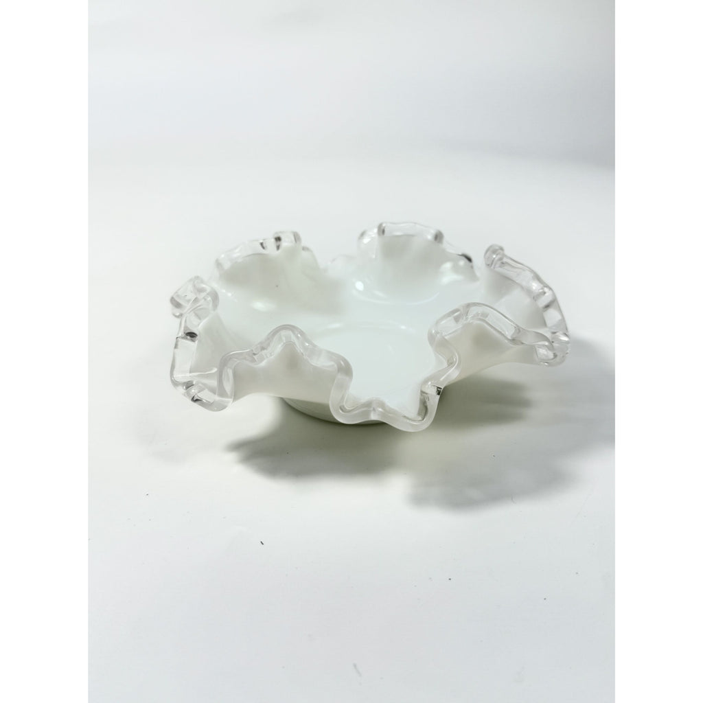 Crimped Ruffled Edge Bon Bon Dish Bowl White Milk Grass Edge Fenton Silver Crest Collectible Glassware Home Decor Decorative Accents