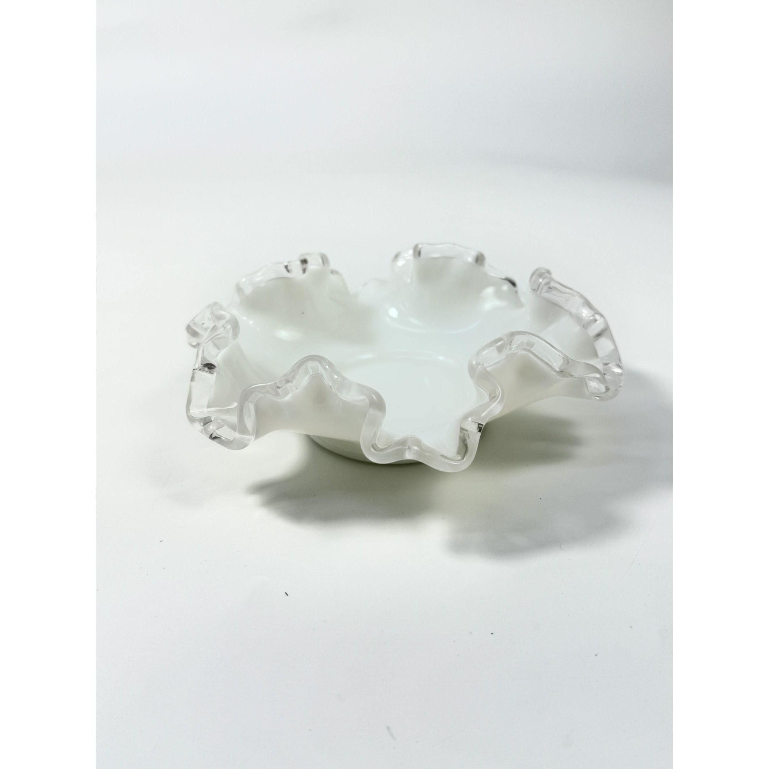 Crimped Ruffled Edge Bon Bon Dish Bowl White Milk Grass Edge Fenton Silver Crest Collectible Glassware Home Decor Decorative Accents