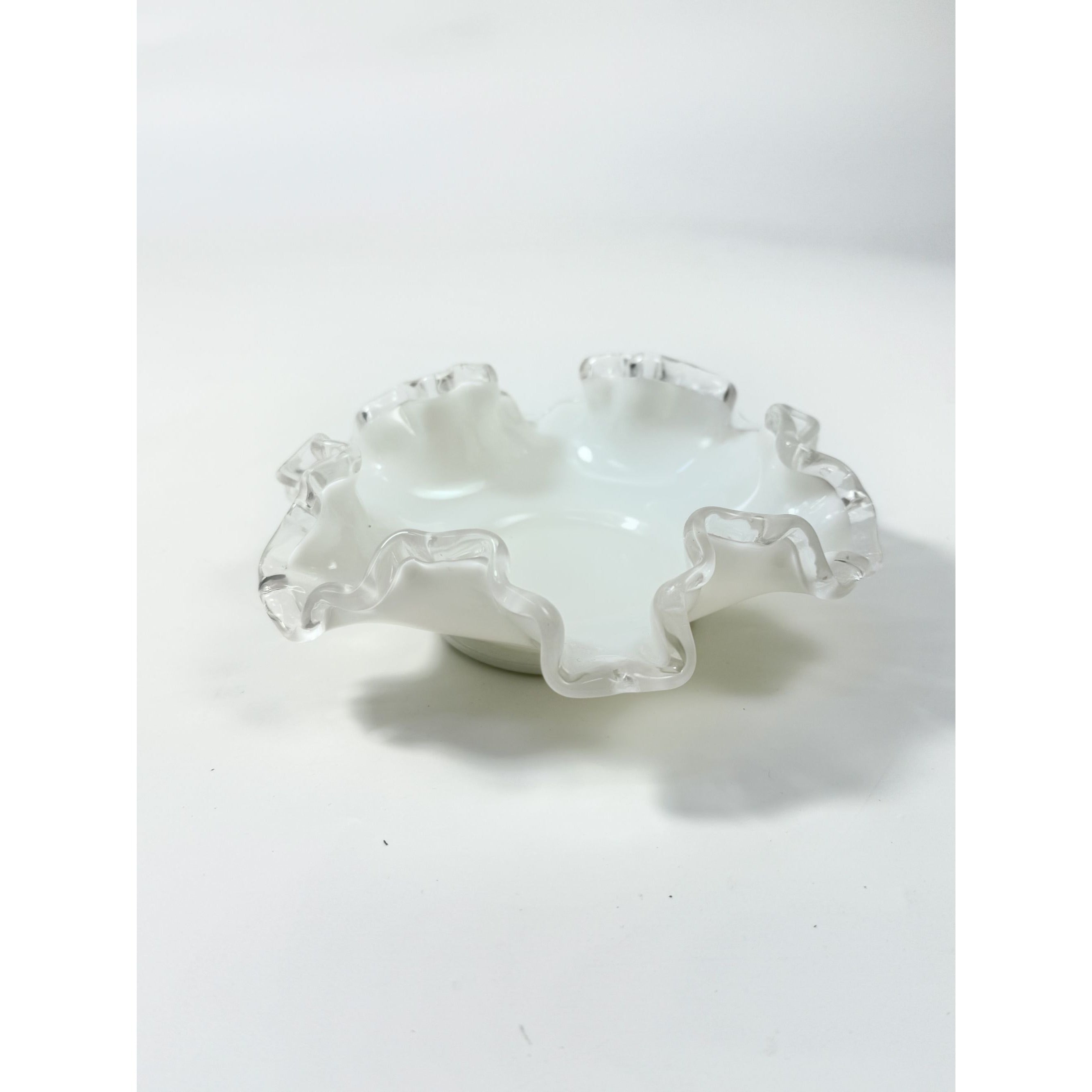 Crimped Ruffled Edge Bon Bon Dish Bowl White Milk Grass Edge Fenton Silver Crest Collectible Glassware Home Decor Decorative Accents