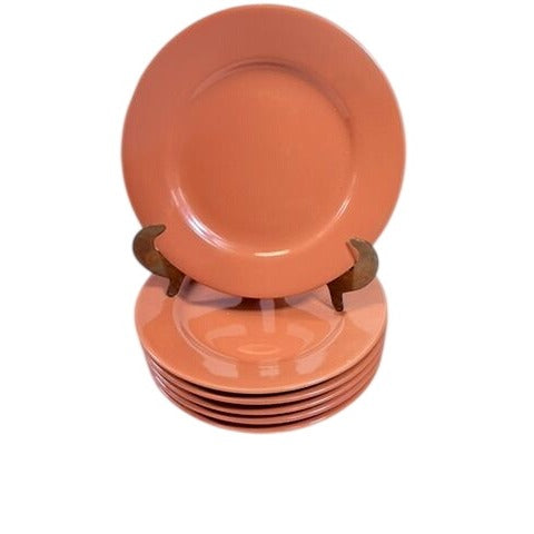 Stoneware Salad Plates Restaurant Flamingo Rose Olmos industria uruguaya Set 6 Vintage Mid Century Replacement China Diner Coral Pink