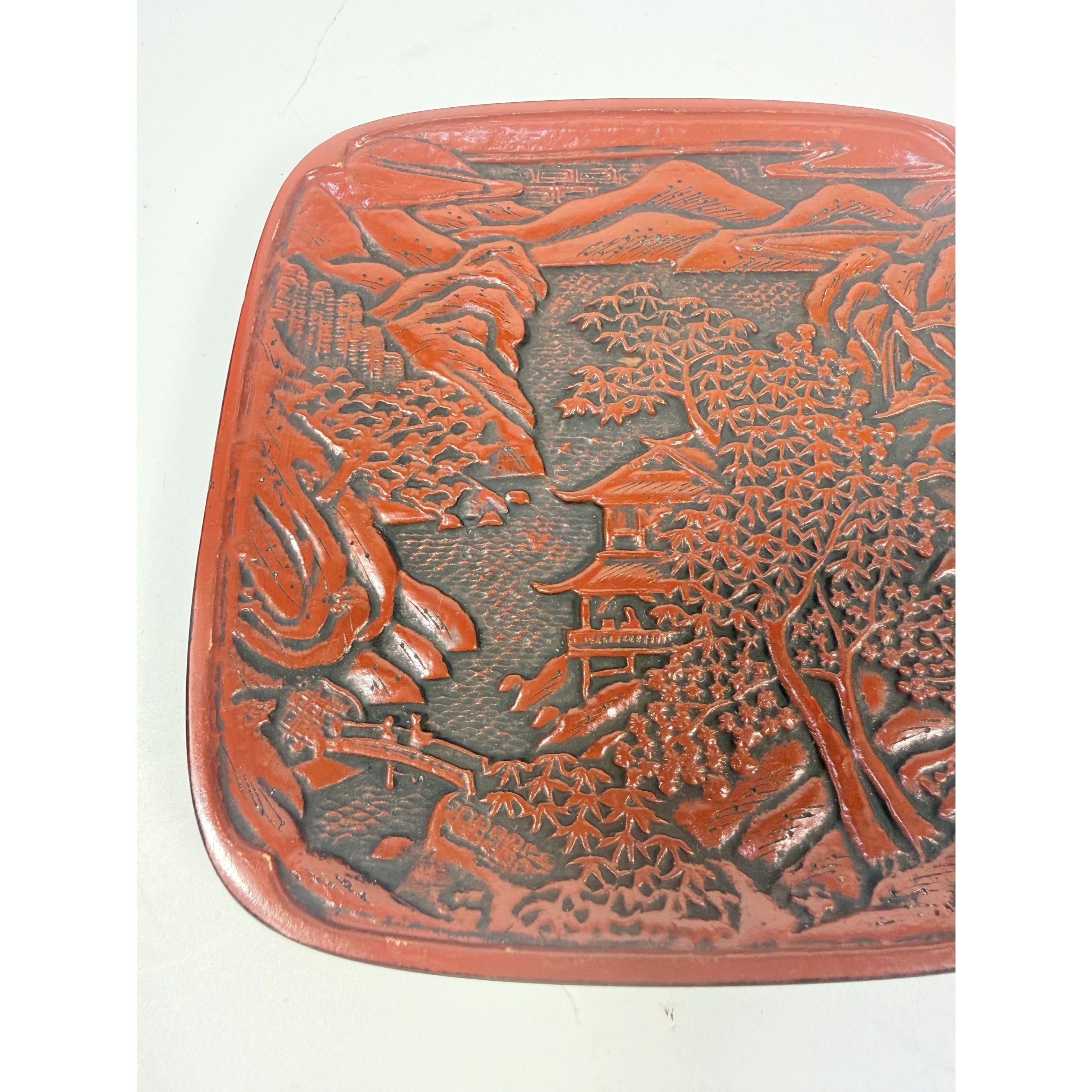 Appitizer Plates Set 3 Vintage Japanese Cinnabar Lacquer Ware Oriental Pagoda Gallery Wall Decor Traiditional Chiniosiere Replacement China