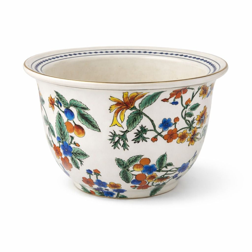 Jardiniere Cachepot Planter Hand Painted Porcelain Ceramic Import Vintage Chinosiere Painted Indoor Flower Pot - Flowers Floral