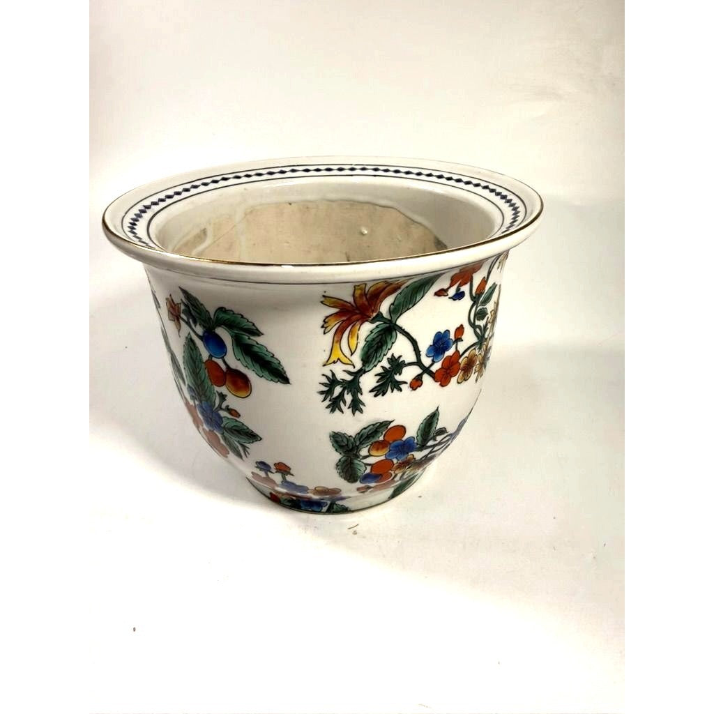 Jardiniere Cachepot Planter Hand Painted Porcelain Ceramic Import Vintage Chinosiere Painted Indoor Flower Pot - Flowers Floral