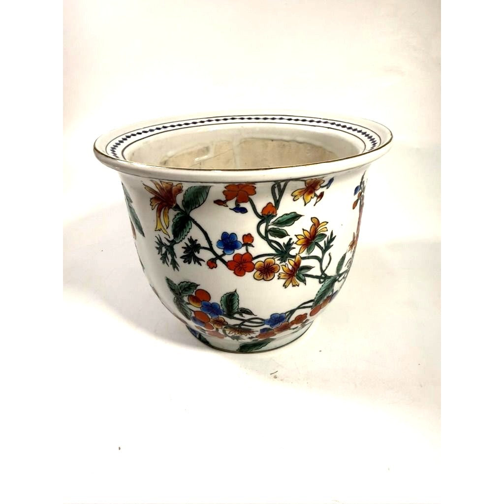 Jardiniere Cachepot Planter Hand Painted Porcelain Ceramic Import Vintage Chinosiere Painted Indoor Flower Pot - Flowers Floral