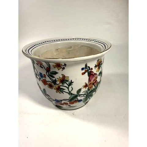 Jardiniere Cachepot Planter Hand Painted Porcelain Ceramic Import Vintage Chinosiere Painted Indoor Flower Pot - Flowers Floral
