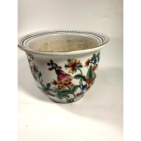 Jardiniere Cachepot Planter Hand Painted Porcelain Ceramic Import Vintage Chinosiere Painted Indoor Flower Pot - Flowers Floral