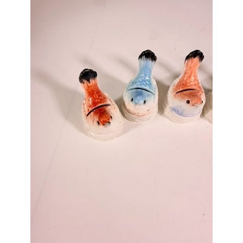 Place Card Holders Figural Birds Pastel Peach Robin Egg Blue Set 6  Fitz and Floyd Paisley Park Tableware Replacement China