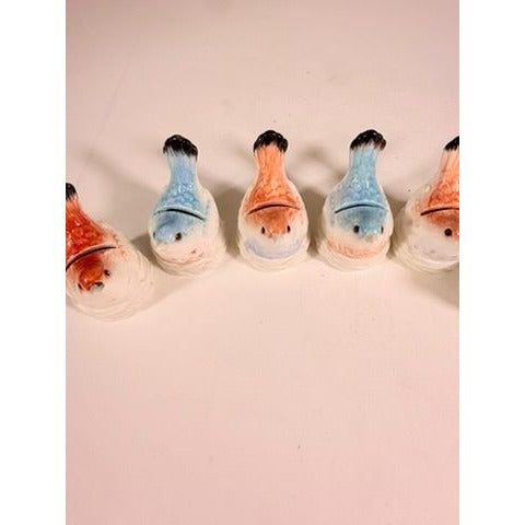 Place Card Holders Figural Birds Pastel Peach Robin Egg Blue Set 6  Fitz and Floyd Paisley Park Tableware Replacement China