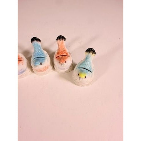 Place Card Holders Figural Birds Pastel Peach Robin Egg Blue Set 6  Fitz and Floyd Paisley Park Tableware Replacement China