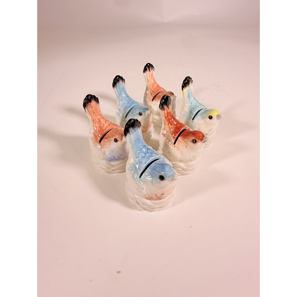 Place Card Holders Figural Birds Pastel Peach Robin Egg Blue Set 6  Fitz and Floyd Paisley Park Tableware Replacement China