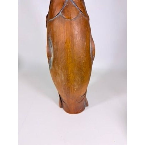 Hand Carved Sculpture Marlin Fish Mid Century Modern Teak Wooden Spearfish Vase Unique Home Decor Decorative Accents Coastal Mancave