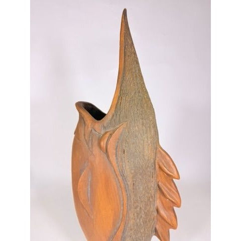 Hand Carved Sculpture Marlin Fish Mid Century Modern Teak Wooden Spearfish Vase Unique Home Decor Decorative Accents Coastal Mancave
