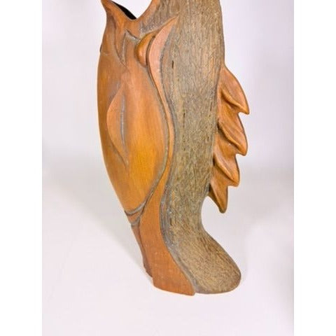 Hand Carved Sculpture Marlin Fish Mid Century Modern Teak Wooden Spearfish Vase Unique Home Decor Decorative Accents Coastal Mancave