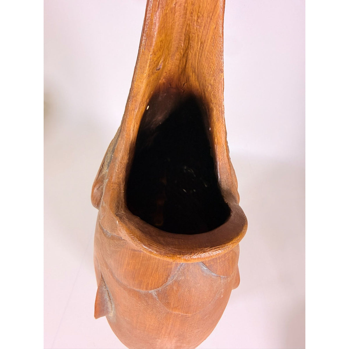 Hand Carved Sculpture Marlin Fish Mid Century Modern Teak Wooden Spearfish Vase Unique Home Decor Decorative Accents Coastal Mancave