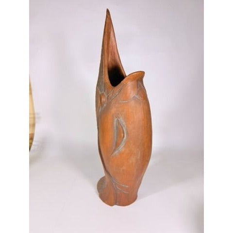 Hand Carved Sculpture Marlin Fish Mid Century Modern Teak Wooden Spearfish Vase Unique Home Decor Decorative Accents Coastal Mancave