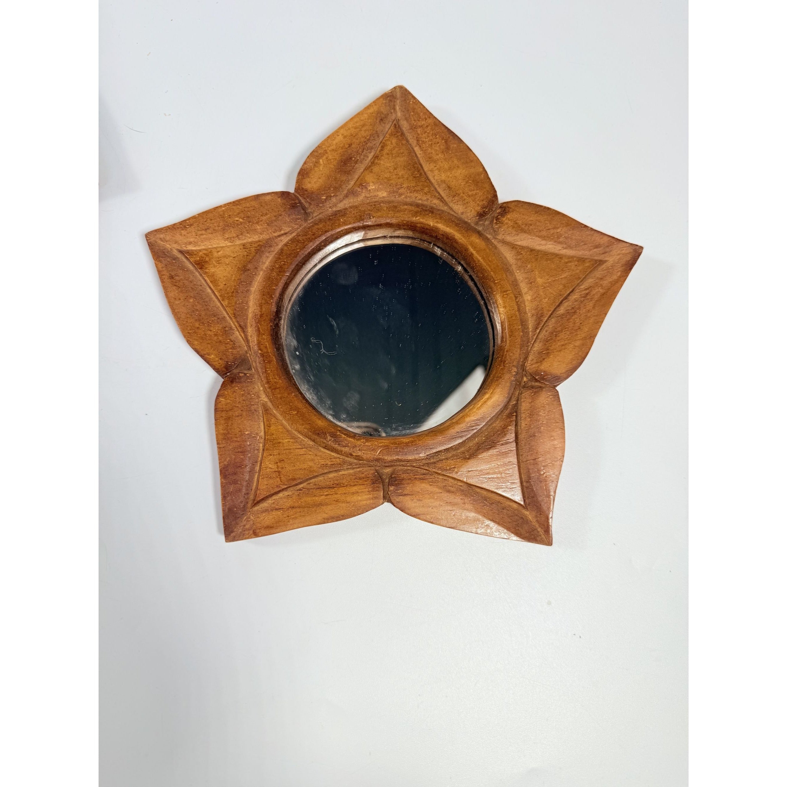 Carved Wood Mirrors Set 3 Lotus Flowers World Market Star Shaped Wooden Vintage Wall Decor Decorative Accents Bohoemian Indonesia