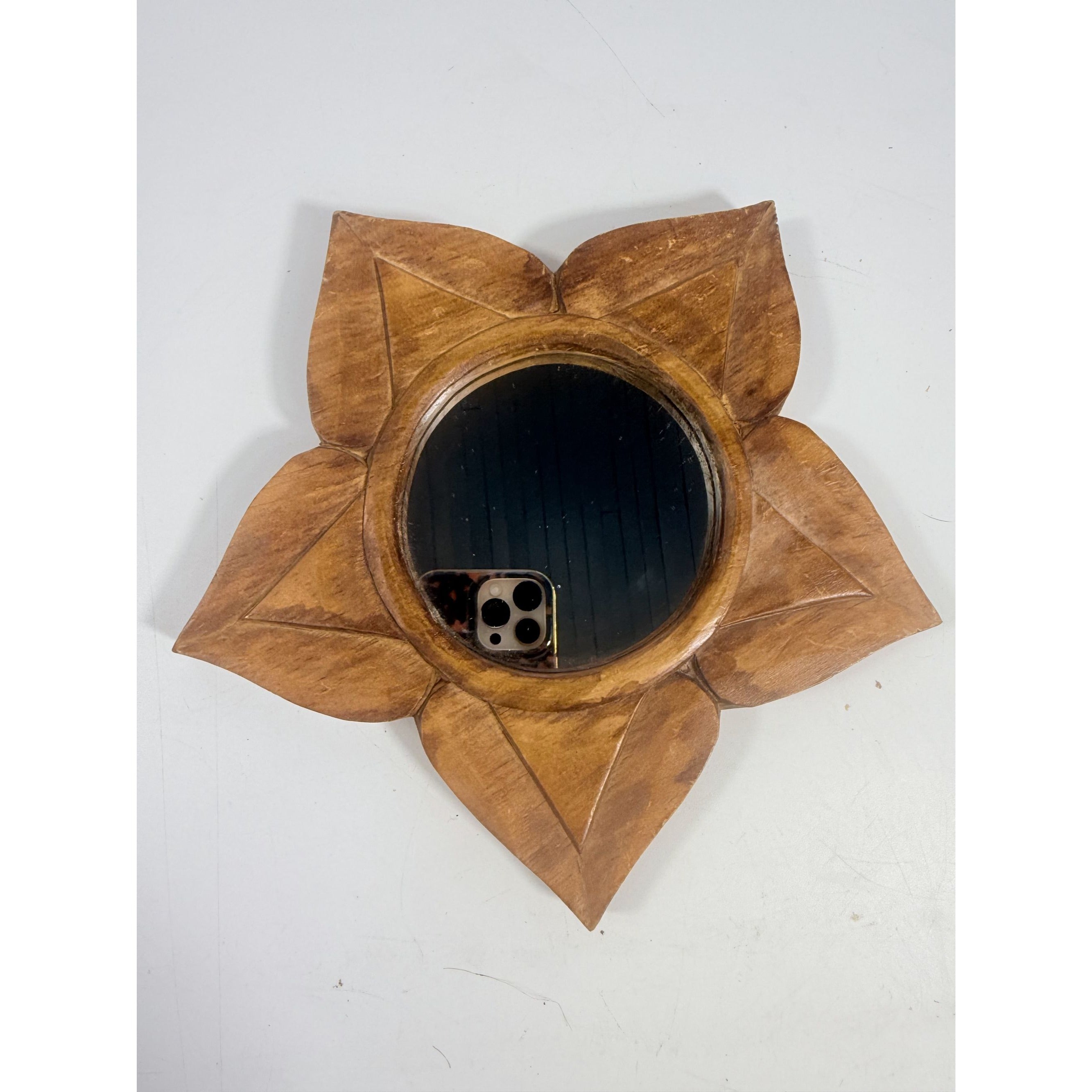 Carved Wood Mirrors Set 3 Lotus Flowers World Market Star Shaped Wooden Vintage Wall Decor Decorative Accents Bohoemian Indonesia