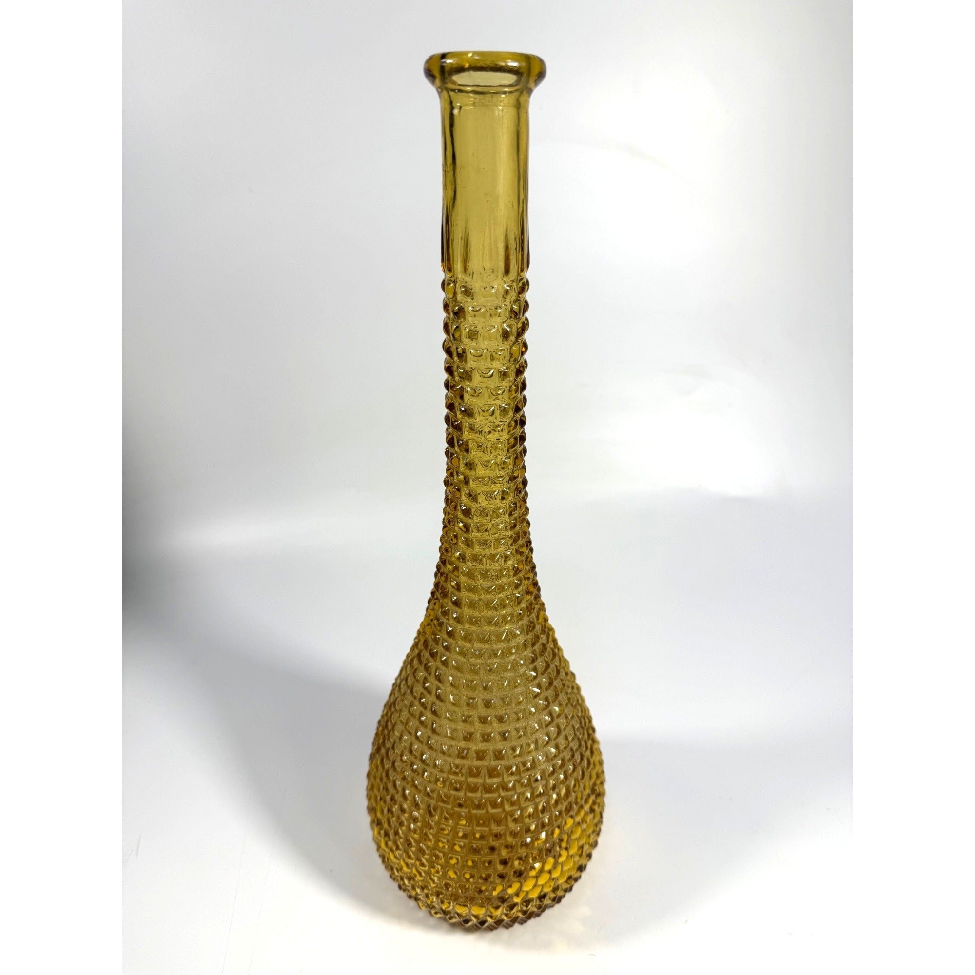Amber Genie Bottle Empoli Italy Diamond Point Vintage Italian Decorative Accents Collectible Glass Barware Home Decor Decorative Accents