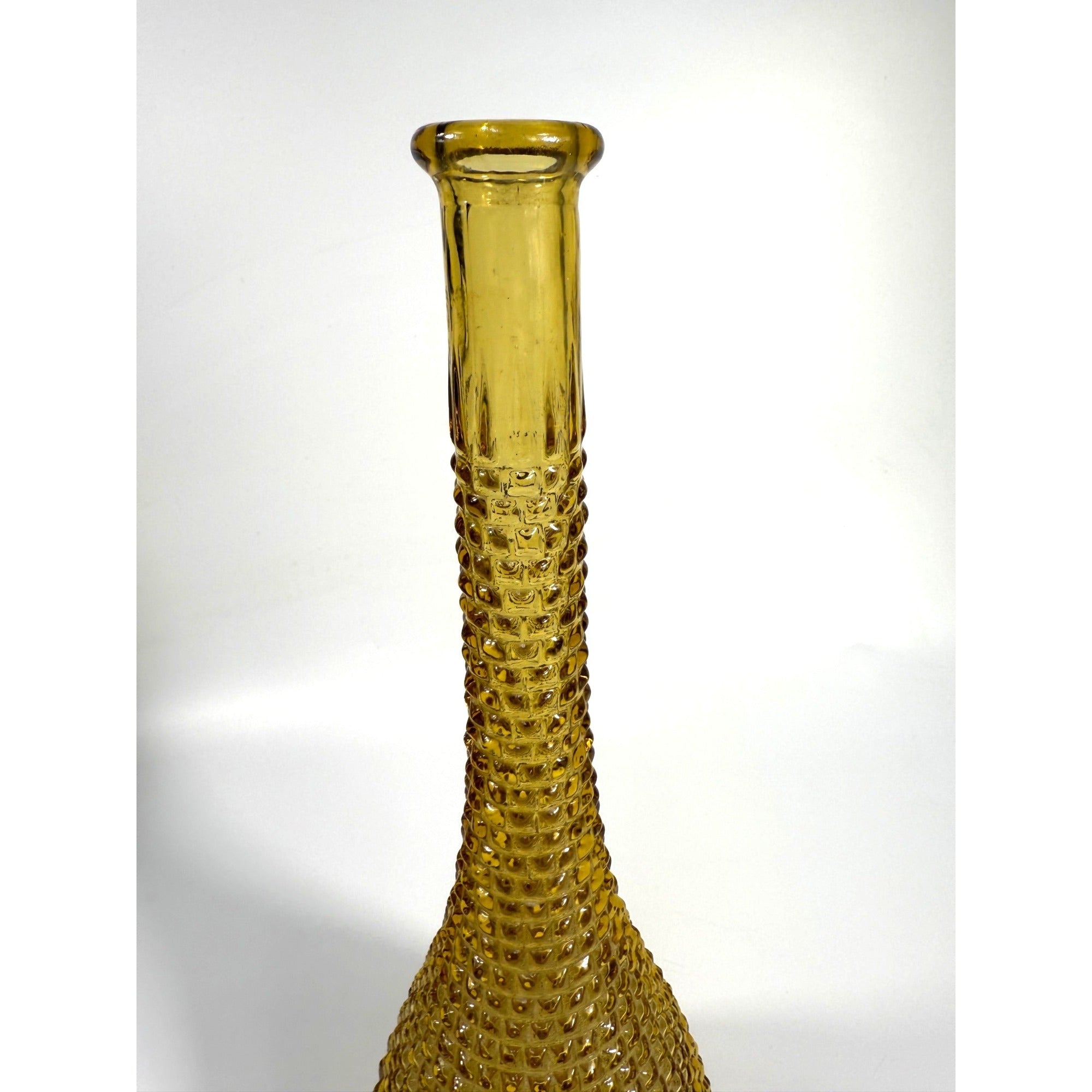 Amber Genie Bottle Empoli Italy Diamond Point Vintage Italian Decorative Accents Collectible Glass Barware Home Decor Decorative Accents