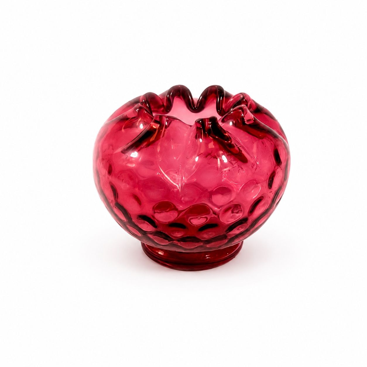 Rose Bowl Ruby Dot Optic Cranberry Ruby Fenton Art Glass Ruffled Vintage Hand Blown Collectible Glass Vase Decorative Accents Home Decor