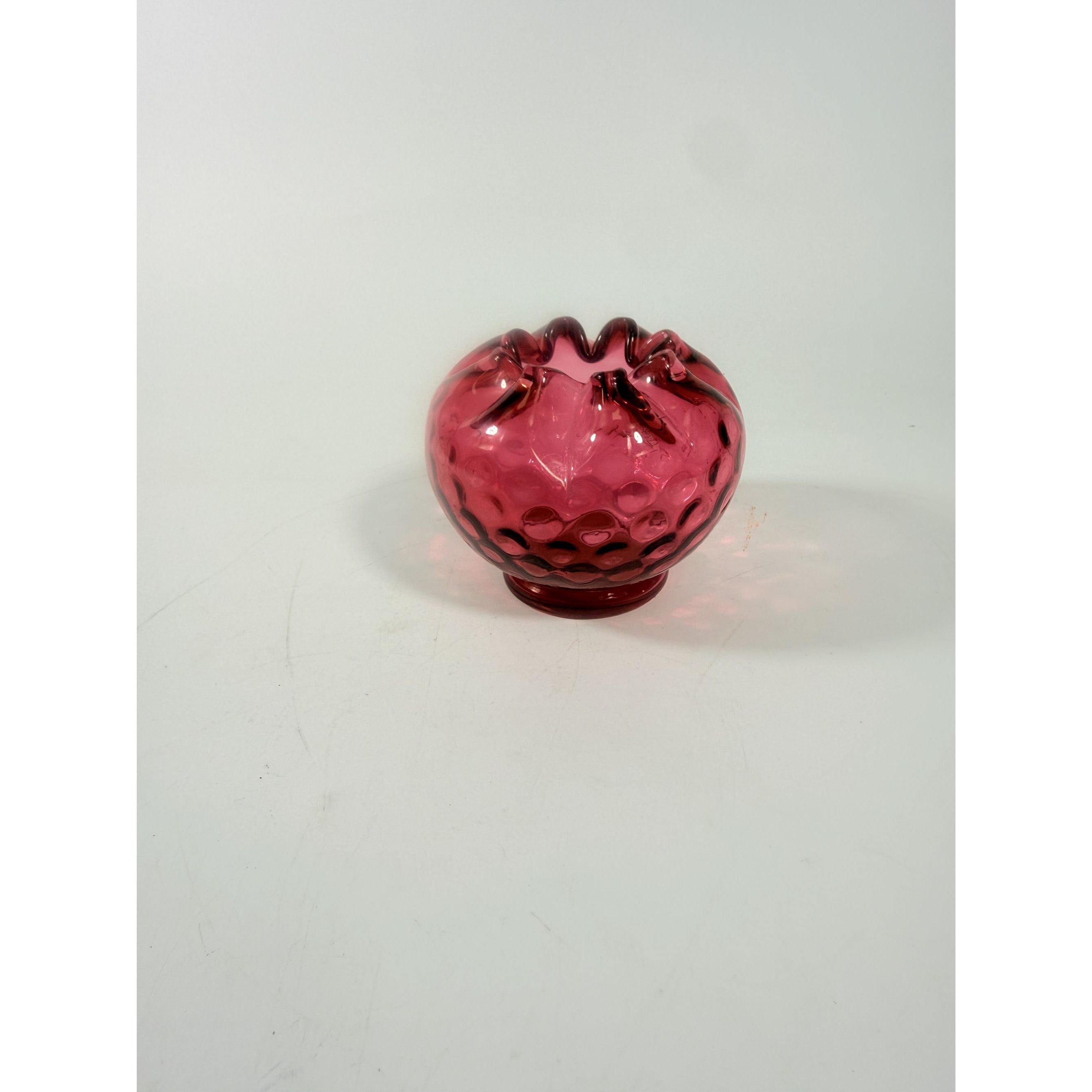 Rose Bowl Ruby Dot Optic Cranberry Ruby Fenton Art Glass Ruffled Vintage Hand Blown Collectible Glass Vase Decorative Accents Home Decor