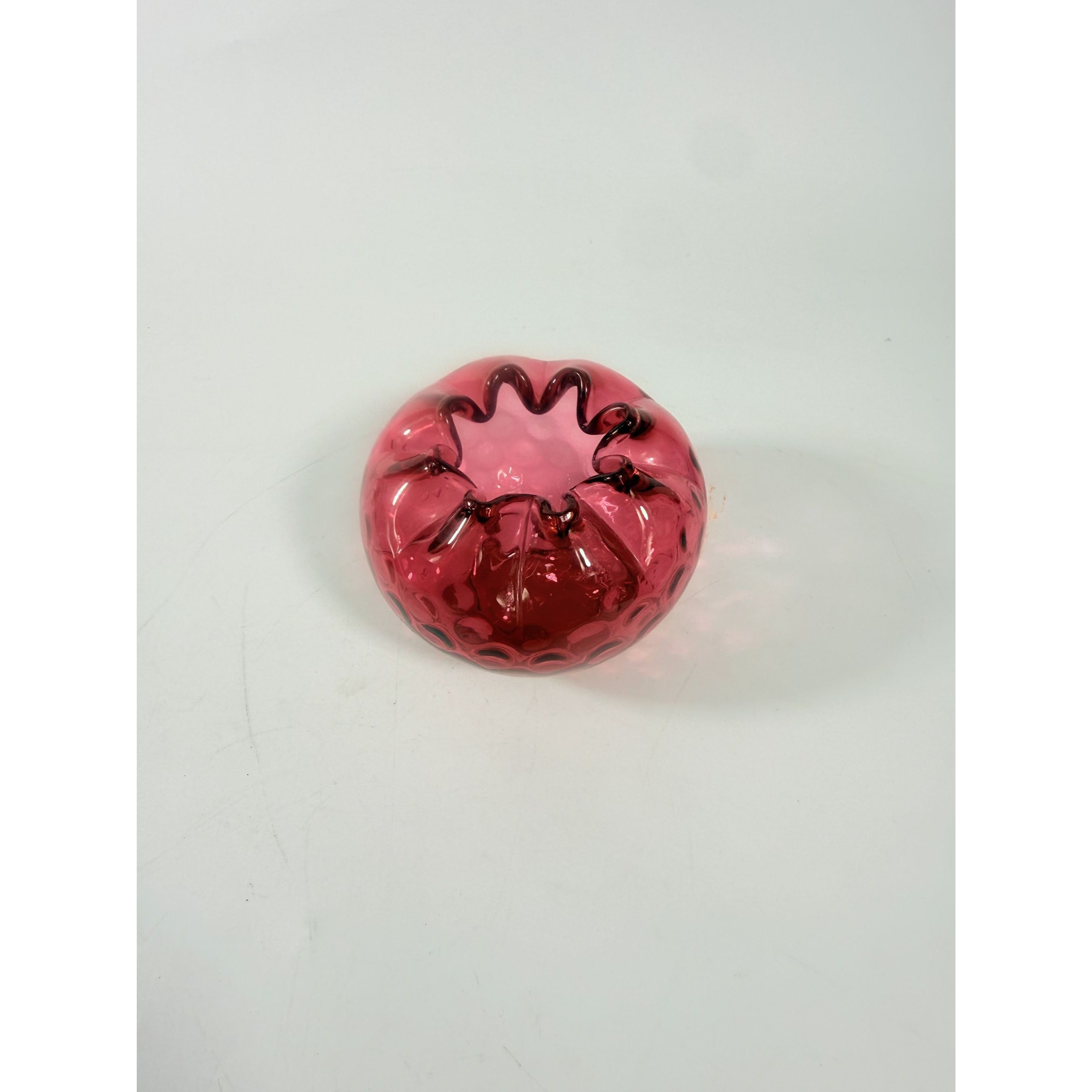 Rose Bowl Ruby Dot Optic Cranberry Ruby Fenton Art Glass Ruffled Vintage Hand Blown Collectible Glass Vase Decorative Accents Home Decor