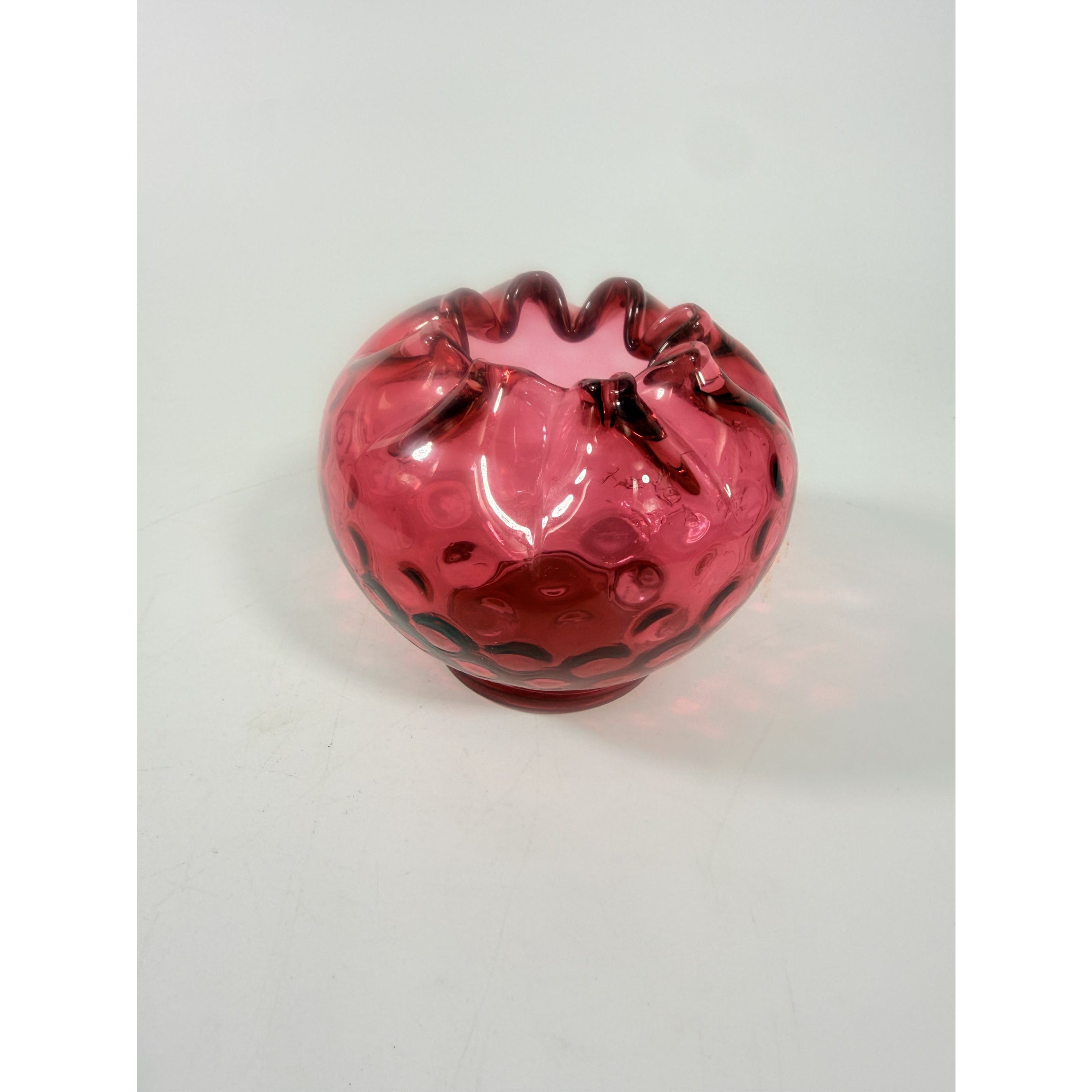 Rose Bowl Ruby Dot Optic Cranberry Ruby Fenton Art Glass Ruffled Vintage Hand Blown Collectible Glass Vase Decorative Accents Home Decor