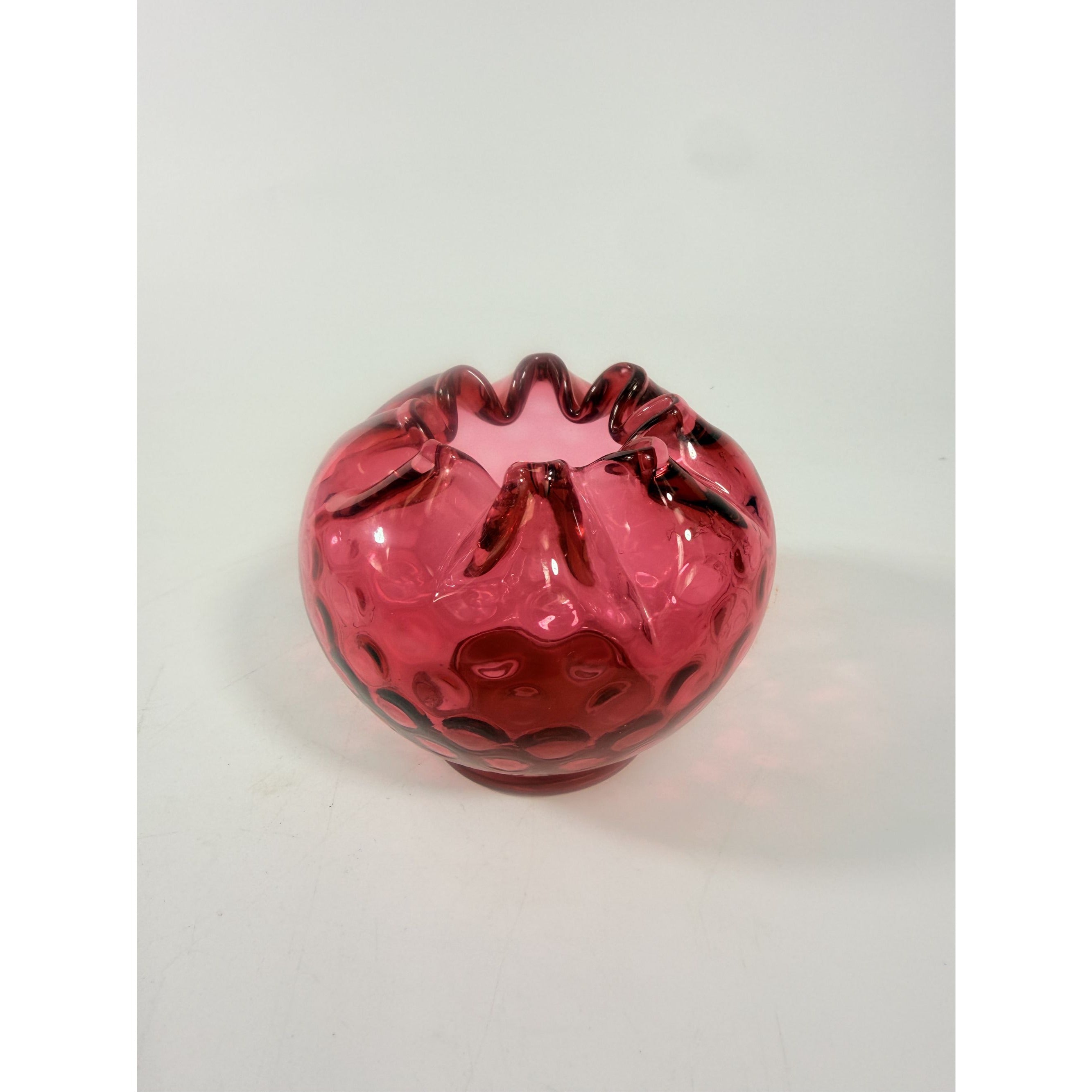 Rose Bowl Ruby Dot Optic Cranberry Ruby Fenton Art Glass Ruffled Vintage Hand Blown Collectible Glass Vase Decorative Accents Home Decor