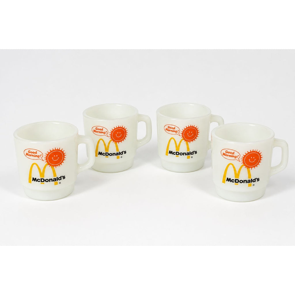 Mug Set 4 Fire King McDonalds Mug Good Morning Coffee Cup Anchor Hocking Milk Glass Collectible Childhood Vintage Golden Arch Sunshine