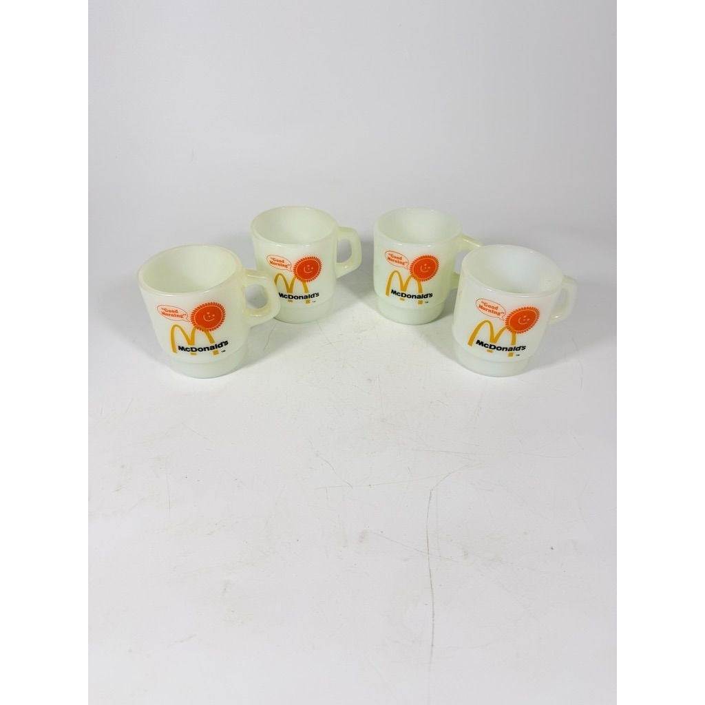 Mug Set 4 Fire King McDonalds Mug Good Morning Coffee Cup Anchor Hocking Milk Glass Collectible Childhood Vintage Golden Arch Sunshine