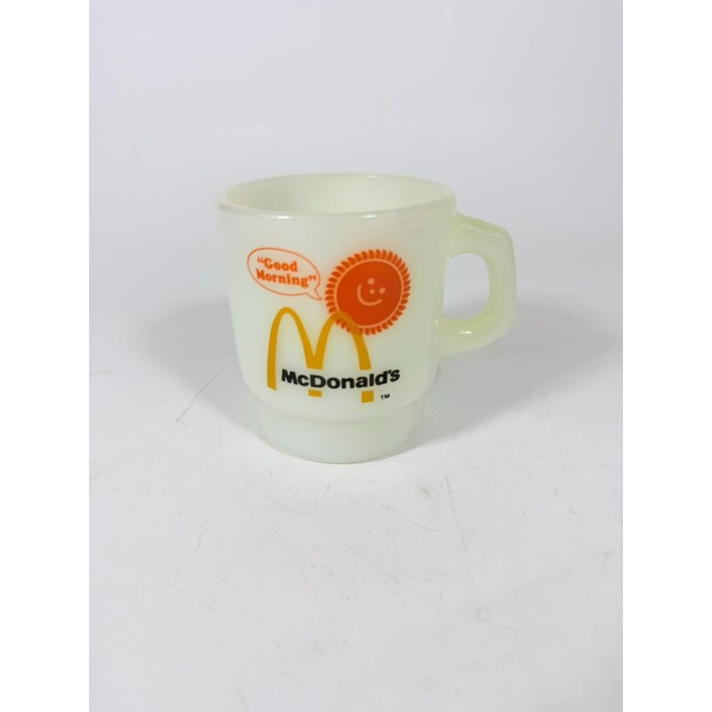 Mug Set 4 Fire King McDonalds Mug Good Morning Coffee Cup Anchor Hocking Milk Glass Collectible Childhood Vintage Golden Arch Sunshine