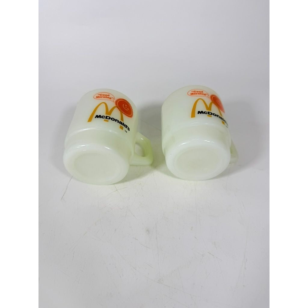 Mug Set 4 Fire King McDonalds Mug Good Morning Coffee Cup Anchor Hocking Milk Glass Collectible Childhood Vintage Golden Arch Sunshine