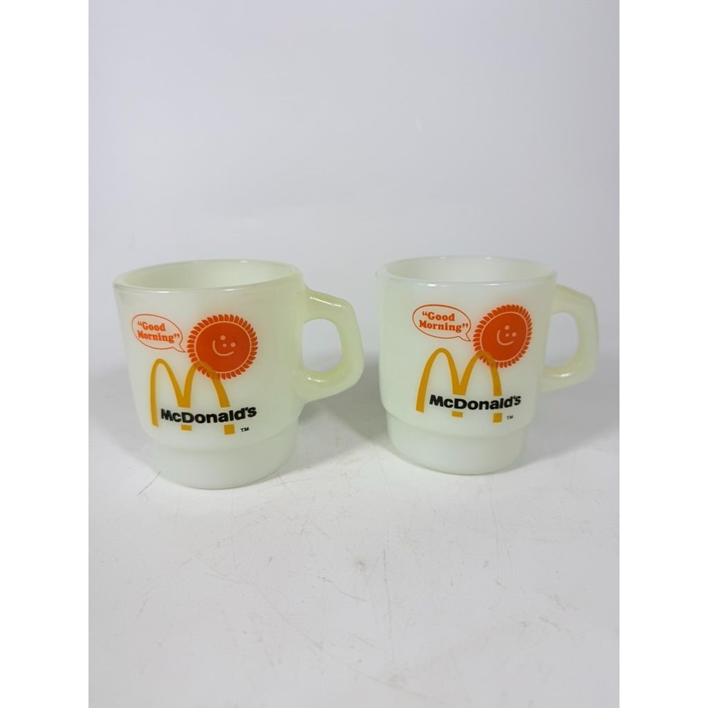Mug Set 4 Fire King McDonalds Mug Good Morning Coffee Cup Anchor Hocking Milk Glass Collectible Childhood Vintage Golden Arch Sunshine