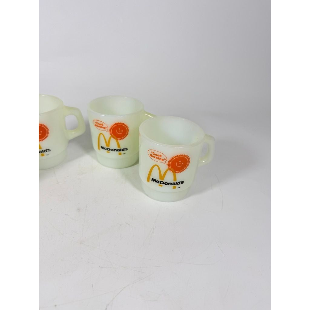 Mug Set 4 Fire King McDonalds Mug Good Morning Coffee Cup Anchor Hocking Milk Glass Collectible Childhood Vintage Golden Arch Sunshine