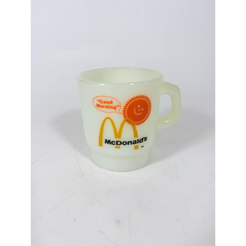 Mug Set 4 Fire King McDonalds Mug Good Morning Coffee Cup Anchor Hocking Milk Glass Collectible Childhood Vintage Golden Arch Sunshine