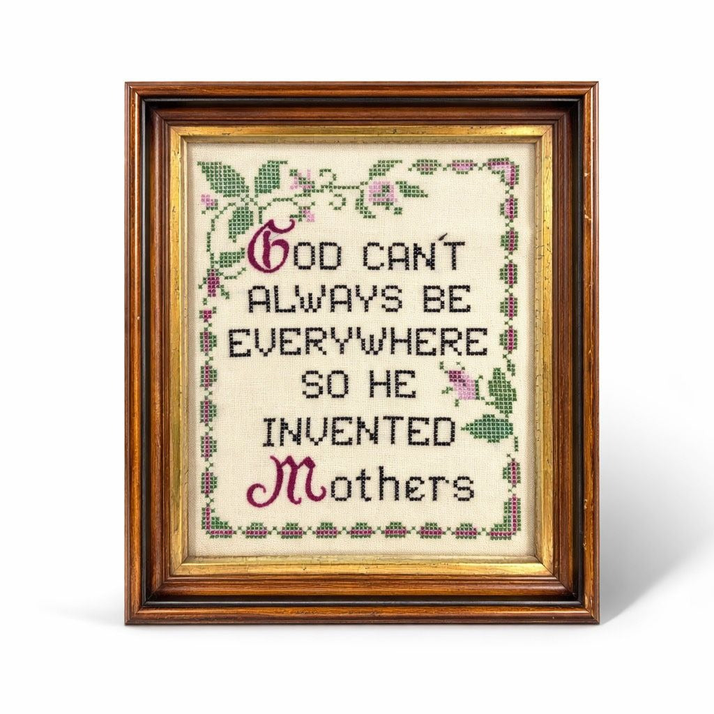 Framed Cross Stitch God Can't Always Be Everywhere So He Invented Mothers Vintage Wall Decor Gallery Handmade Gifts Wood Frame Home Accent