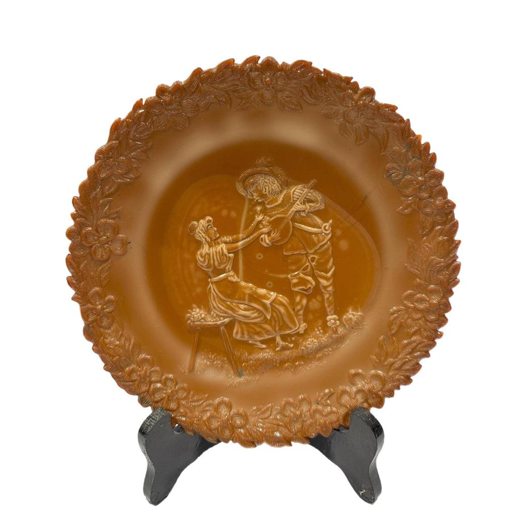Chocolate Slag Glass Plate Collectible Glassware Antique | McKee Brothers Works | Cameo Serenade Troubadour Collector Plate Wall Decor