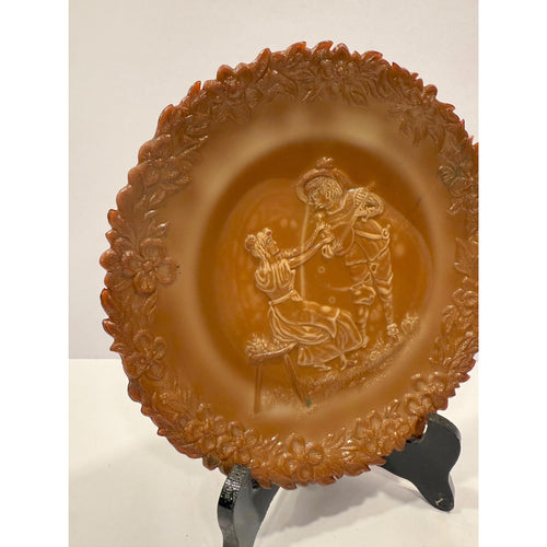 Chocolate Slag Glass Plate Collectible Glassware Antique | McKee Brothers Works | Cameo Serenade Troubadour Collector Plate Wall Decor