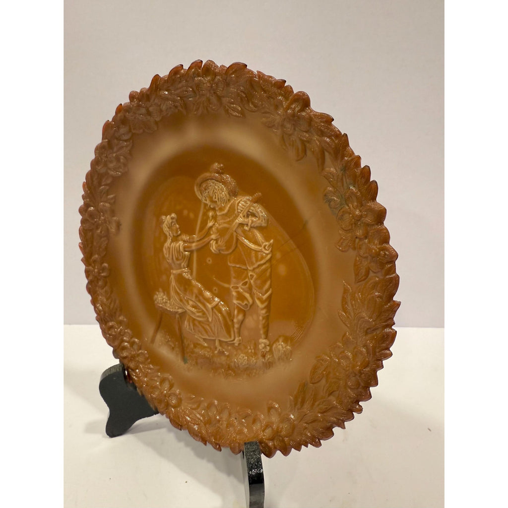 Chocolate Slag Glass Plate Collectible Glassware Antique | McKee Brothers Works | Cameo Serenade Troubadour Collector Plate Wall Decor
