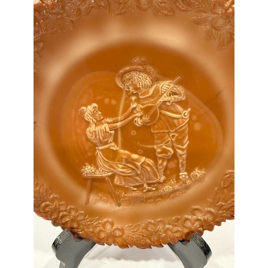 Chocolate Slag Glass Plate Collectible Glassware Antique | McKee Brothers Works | Cameo Serenade Troubadour Collector Plate Wall Decor