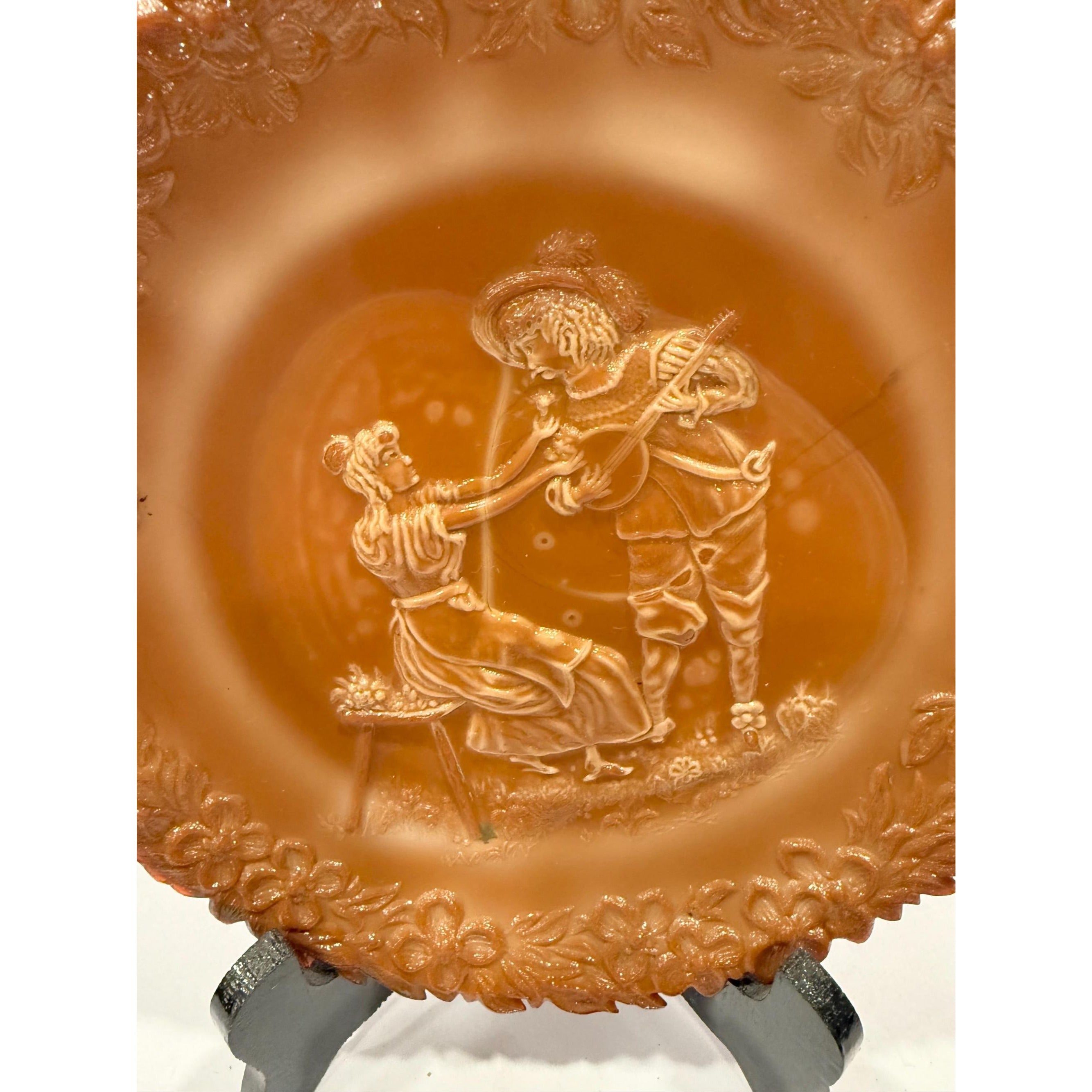 Chocolate Slag Glass Plate Collectible Glassware Antique | McKee Brothers Works | Cameo Serenade Troubadour Collector Plate Wall Decor