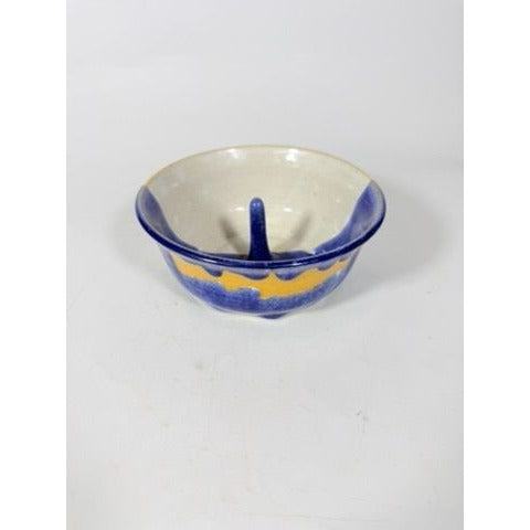 Apple Baker Stoneware Pottery Baking Dish Bundt Drip Glaze~Earthtones Blues Studio Potter Signed LMF Kitchenware Cooking