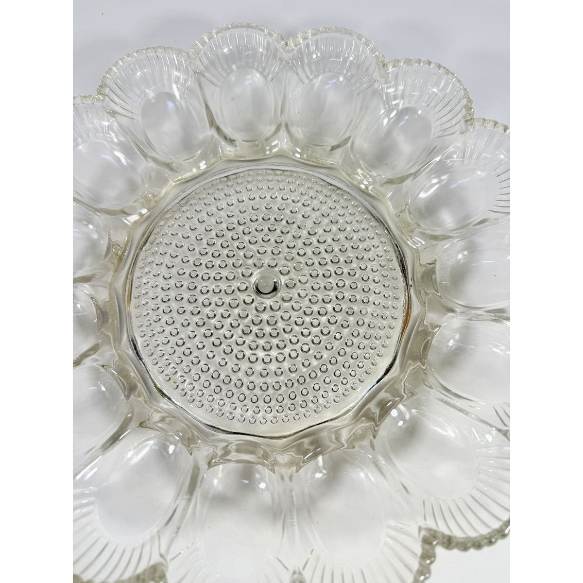 Deviled Egg Plate Platter Indiana Glass Clear Hobnail Vintage 15 Count  Serveware Hostess Party